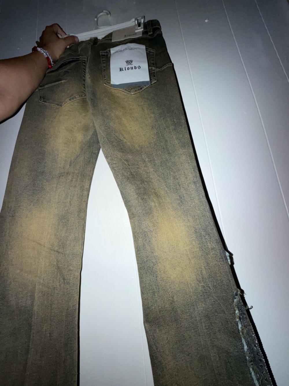 Men Embellished DistressedJeans - Olive Brown with Silver Accents - Picture 4 of 6
